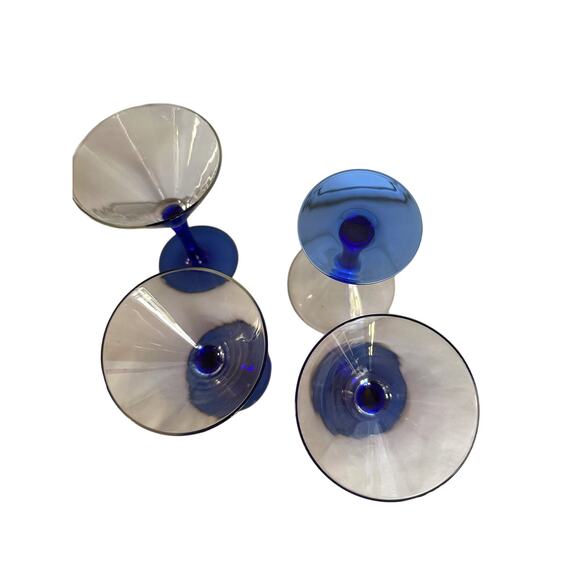 Luminarc France Cobalt Blue Stemmed Crystal Martini Glasses 4oz - Set Of 4 VTG - Picture 2 of 4